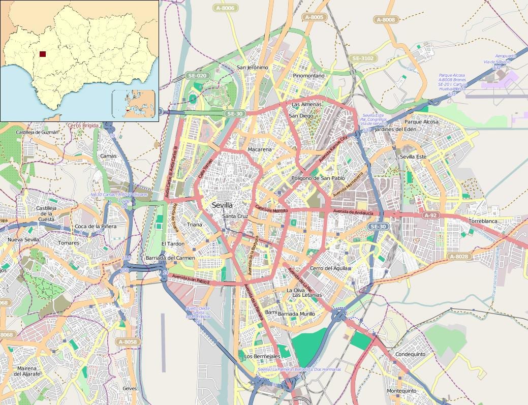 地图西班牙塞维利亚街区