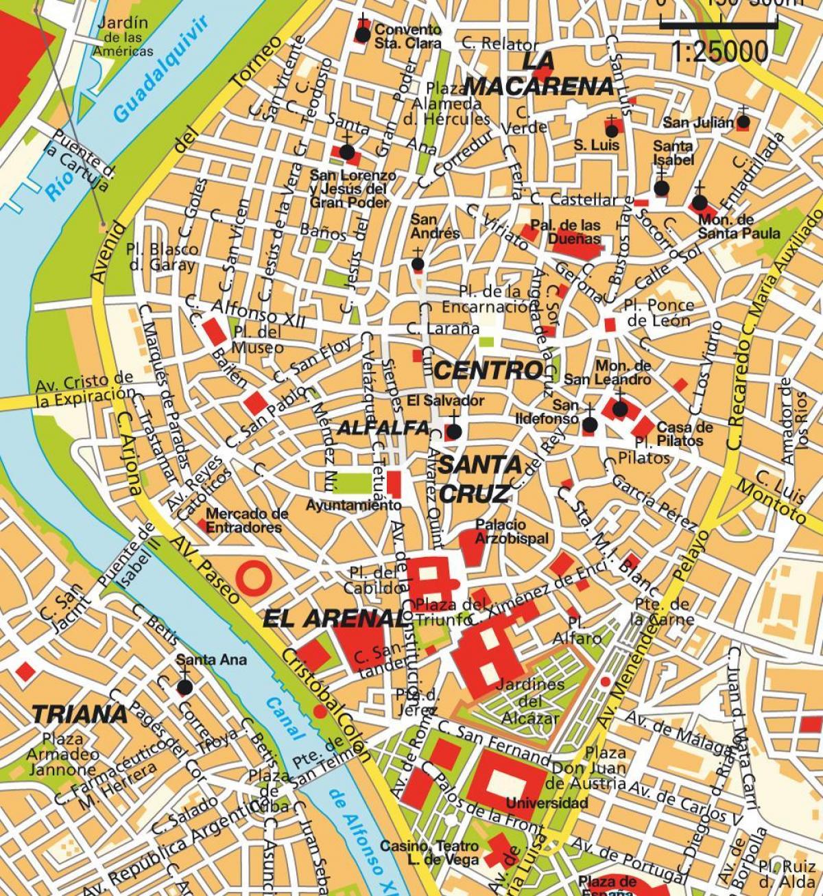 地图西班牙塞维利亚的市中心