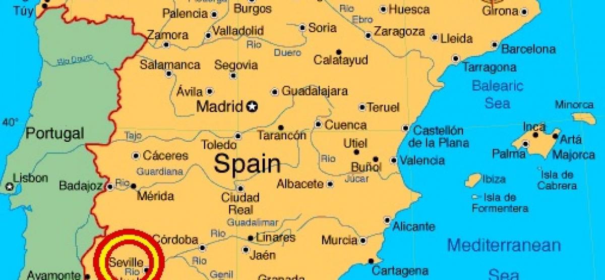西班牙的地图显示出塞维利亚
